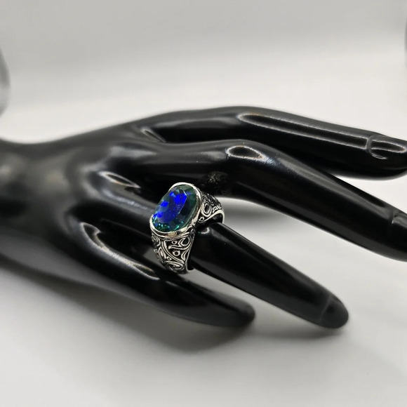 Bali Legacy Peacock Quartz (Triplet) Ring in Sterling Silver 6.00 ctw Size 7 - Picture 1 of 10